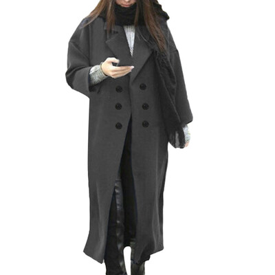 

Toponeto Womens Winter Lapel Wool Coat Button Trench Jacket Loose Plus Overcoat Outwear