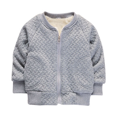 

Fleece Kid Coat Round Collar Long Sleeve Zipper Pocket Jacket