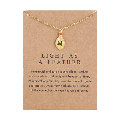 

New Arrived Leaves Light As A Feather Personality 26 English Letters Alphabet Necklace Alloy Pendant