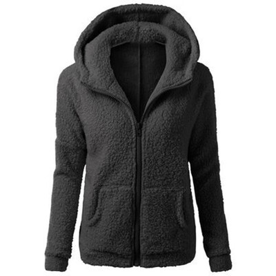

Womens Fashion Winter Hooded Sweater Coat Pure Color Zipper Long Sleeved Fleece Jacket with Pocket Best