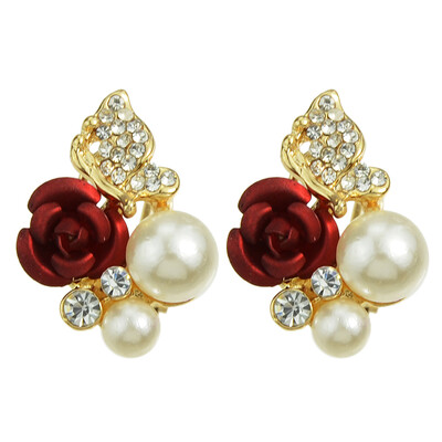 

Rhinestone Simulated-pearl&Flower Shape Flower Earrings