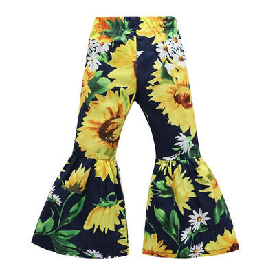 

Cute Sunflower Print Girls Kids Elastic Waist Flare Pants Casual Trousers