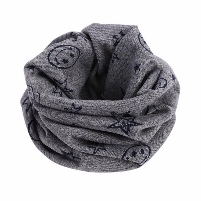 

Children Warm Cotton Scarf O Ring Shawl Neckerchief Boy Girl Circle Loop Cartoon Smile Face Star Pattern Neck Warmer