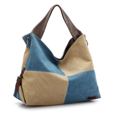 

Portable Women Color Block Patchwork Large Capacity Crossbody Shoulder Bag Tote