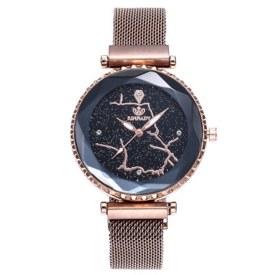 

Fashion Mesh Women Clock Starry Sky Magnet Geometric Surface Ladies Dress Quartz Wristwatch Female Wrist Watches Bayan Kol Saati