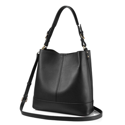 

REALER bucket bag ladies genuine leather bag for womens bags large handbag female shoulder crossbody bag black tote 2 PcsSet