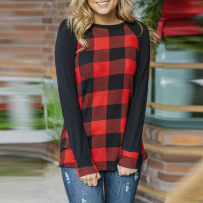 

Tailored Womens Sweatshirts Oversized O Neck Long Sleeve Pullover Shirt Plaid Tunic Tops