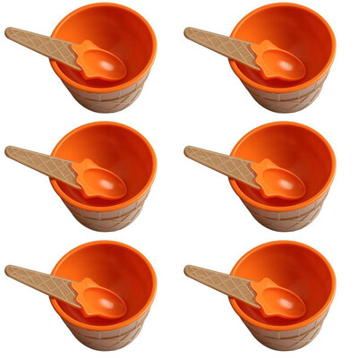 

6Pcs Plastic Children Cute Ice Cream Bowl Spoon Dessert Dining Cup Container