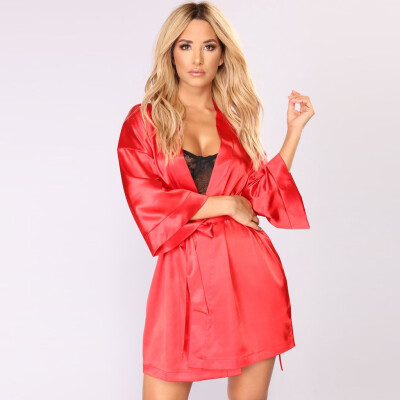 

Toponeto Plus Size Sexy Lingerie Women Silk Lace Robe Satin Bathrobe Sleepwear Pajamas