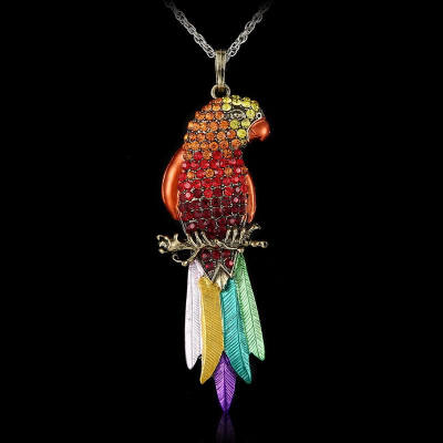 

Rinhoo Vintage Long Jewelry Fashion Sweater Necklace Bird Exquisite Colourful Enamel Crystal Animal Parrot Women Elegant Jewelry