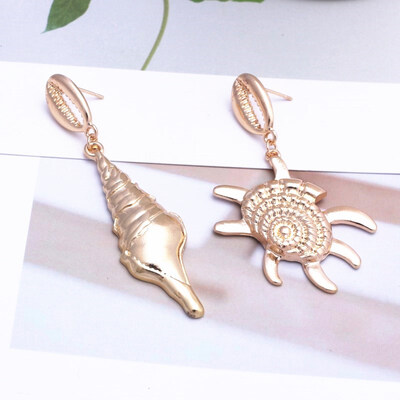 

EK646 Bohemian Sea Shell Drop Earrings For Women Metal Starfish Conch Shell Cowrie Statement Earrings 2019 Summer Beach Jewelry