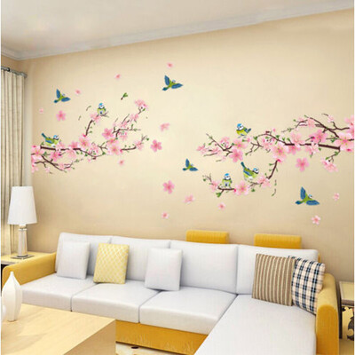 

Peach Blossom Magpie Wall Sticker 2pcs PVC Waterproof Sticker Home Decoration