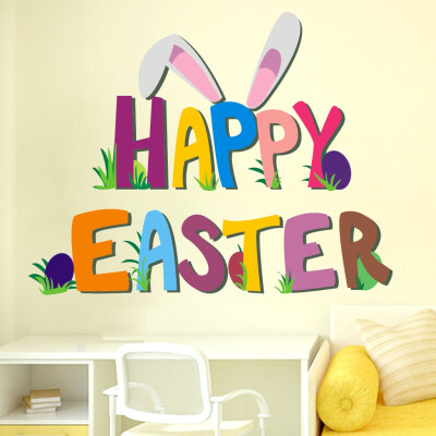 

〖Follure〗Happy Easter Rabbit Vinyl Decal Art Wall Sticker DIY Home Room Decor