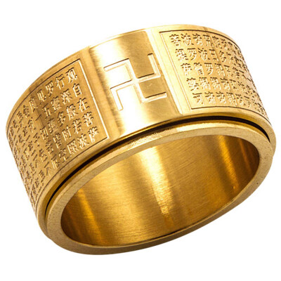 

Jewelry Ring For Women And Men Stainless Steel Gold Plate Chinese Buddhist Scriptures Ring