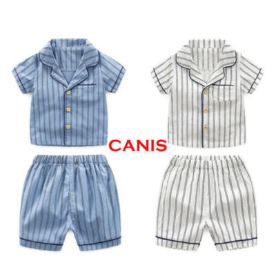 

2pcs Kids Boys Stripe Pajamas Set Children Short Sleeve Shirts Shorts Sleepwear
