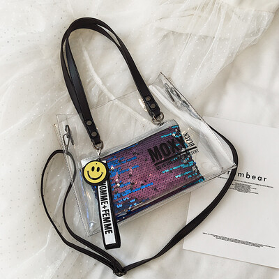 

Ins super fire bag female 2019 new Korean fashion casual sequins versatile transparent shoulder diagonal scorpion mother bag