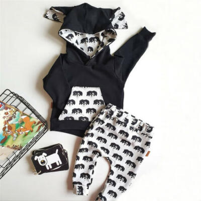 

Newborn Baby Girl Boy Clothes Long Sleeve Hooded TopsCartoon Dogs Pants Outfit