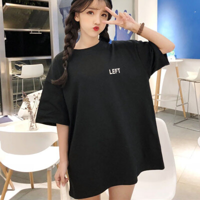 

Womens T-shirt Summer Letter Tee Basic Shirts Women Solid O-Neck Short Sleeve Long Casual Female Woman Tops