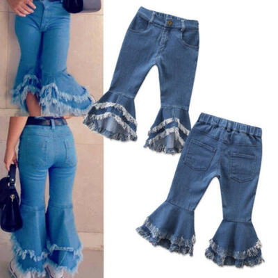 

Fashion Girls Jeans Long Pants Toddler Denim Ruffle Flare Pants Trousers Slacks