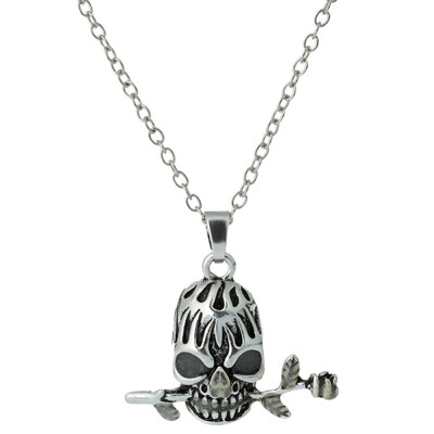 

Punk Skull Luminous Long Chain Necklace Rose Silver Color Chain Glow in the Dark Statement Necklaces & Pendants