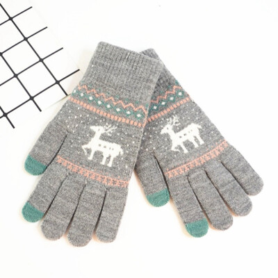 

Christmas Cute Deer Thicken Gloves Women Winter Warmer Touch Screen Mittens