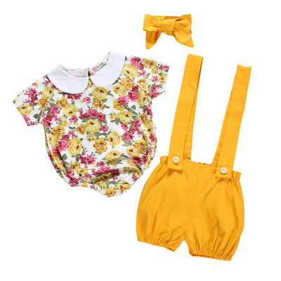 

Newborn Cute Baby Kids Girls Floral Romper Bib Short Pants Outfit Summer Clothes