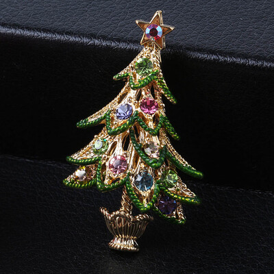 

1Pc New Christmas Tree Crystal Brooches Pins Christmas Fashion Woman Jewelry Gift