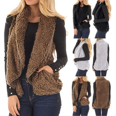 

Fashion Women Winter Vest Loose Oversize Coat Warm Sleeveless Plush Jacket Waistcoat