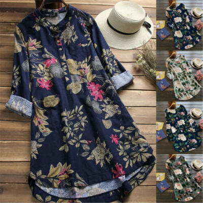 

Womens Floral Tops Blouse Long Sleeve Casual Loose Baggy Tunic T-Shirt Plus Size