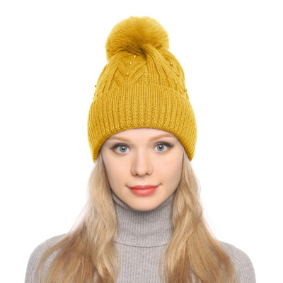 

Tailored Fashion Women Curling Button Cap Hat Winter Warm Thickened Knitted Ball Cap