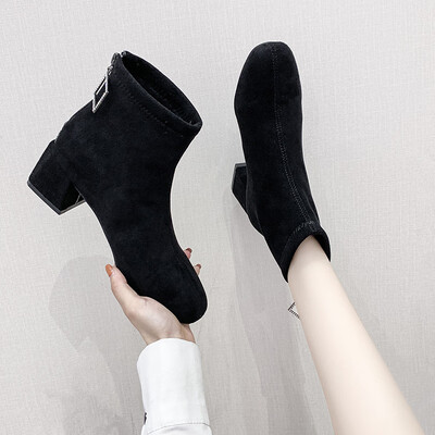 

Thick-heeled small short boots womens shoes spring&autumn single boot zipper Martins thin thin boots high heel boots