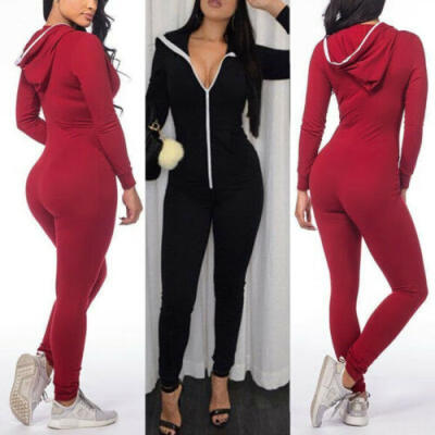 

Womens Lady Hooded Zip Sport Suit Bodysuit Long Sleeve Jumpsuits Pants Playsuit