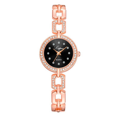 

Modern Fashion Womens Watches With Rhinestone Quartz Wristwatch Rose Gold Bracelet Casual Dress Clock Gift For Female