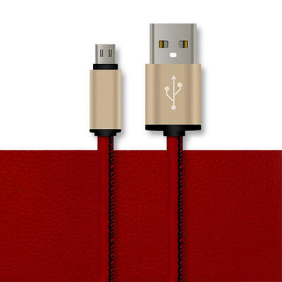 

1M Leather Micro USB Data Line Portable Braided Cord Fast Charging Cable For Mobile Phones-1m