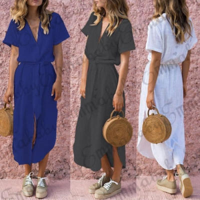 

Summer Fashion Women Boho Long Evening Party Cocktail Casual Beach Dress Short Sleeve