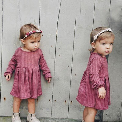 

Toddler Baby Girls Long Sleeve Knit Dresses Party Wedding Tulle Princess Clothes