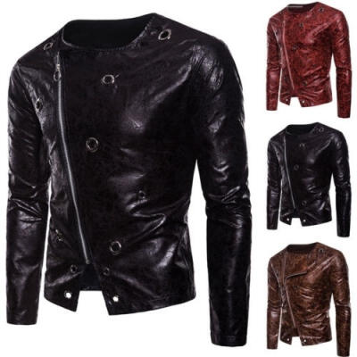 

2018 Fashion Men´s Fashion Slim Fit Collar Motorcycle Biker Leather Jacket Coat Outwear