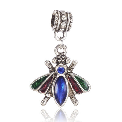 

Tibetan Style Alloy European Enamel Dangle Beads with Rhinestone Fly Colorful 32mm Hole 5mm