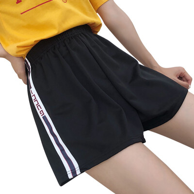 

Women Casual Female Home Wide Leg Shorts Elastic High Waist Striped & Letter Print Summer Casual Hot Loose Black Pants
