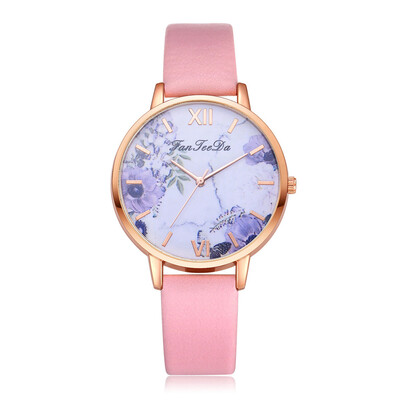 

Minimalism Womens Watches Purple Floral Dial Ladies Simple Quartz Wristwatch Leather Strap Clock Casual Dress Reloj Mujer