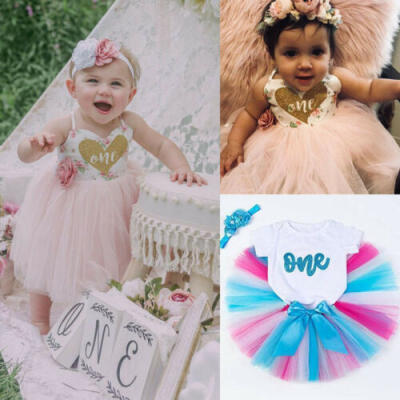 

Baby Girl First 1st Birthday Dress 2Pcs Cake Smash Pink Photoshoot Outfit Tutu