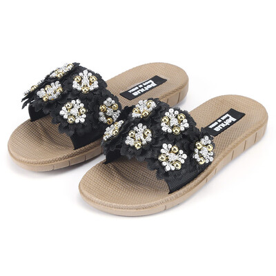 

Rose Womens Flower Flat Sandals Open Toe Slippers Wild Wear Casual Beach Shoes