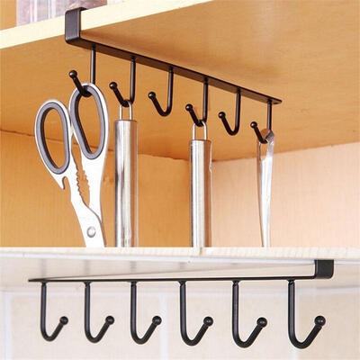 

6 Hooks Cup Holder Hang Kitchen Cabinet Under Shelf Storage Rack Organiser