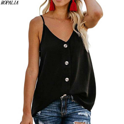 

Casual V-neck Button Vest T-Shirts Sleeveless Womens Sling Top Sexy Cotton Top