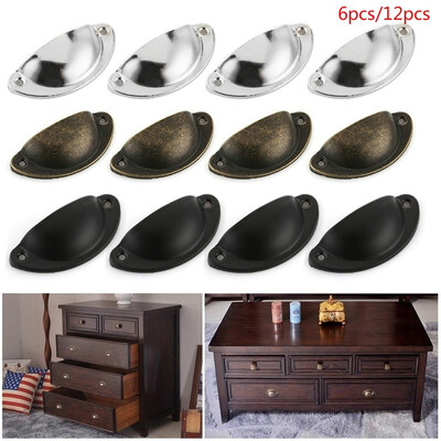 

6pcs12pcs Cupboard Cabinet Cup Drawer Furniture Antique Shell Pull Handle Screws