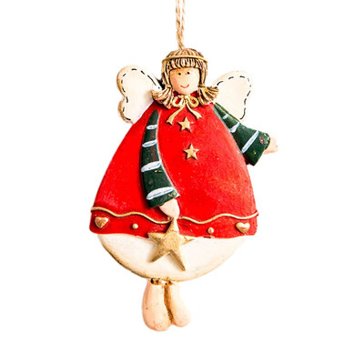

1PC Rustic Painted Angel Christmas Pendants Resin Christmas tree pendant Drop Ornaments Xmas Party Hanging Decorations Crafts