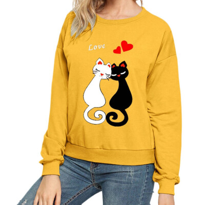 

2019 New Fashion Casual Women Cat printing O-neck Long sleeves Loose Sweatshirt