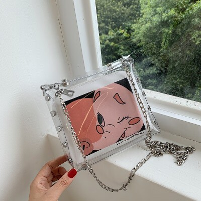 

Qiao Bani 2019 new South Korea Dongdaemun fashion printing cartoon transparent mother bag shoulder diagonal tide handbag