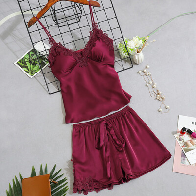 

〖Follure〗Womens Sexy Satin Sling Sleepwear Lingerie Lace Bowknot Nightdress Underwear Set