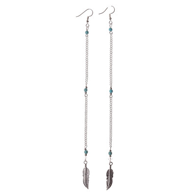 

Fashion Long Bohemia Ethnic Turquoise Beads Alloy Feather Drop Earrings